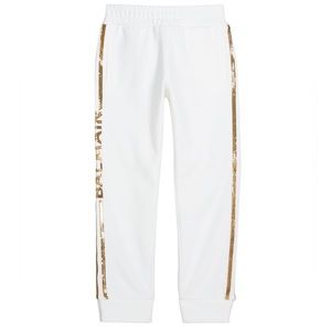 New Balmain Girls White with Gold Sequins Joggers pants , size 12